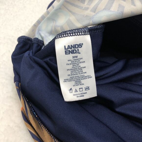 Lands End Womens 20W Tankini Swim Top Blue Floral Bandeau Padded Built-In-Bra - Picture 6 of 10